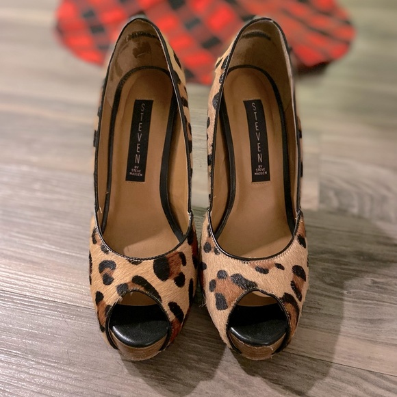 Steven By Steve Madden Shoes - Steven Peep toe Leopard print calf hair heels